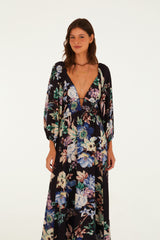 Vestido Largo Manga Estampado Floral Leni