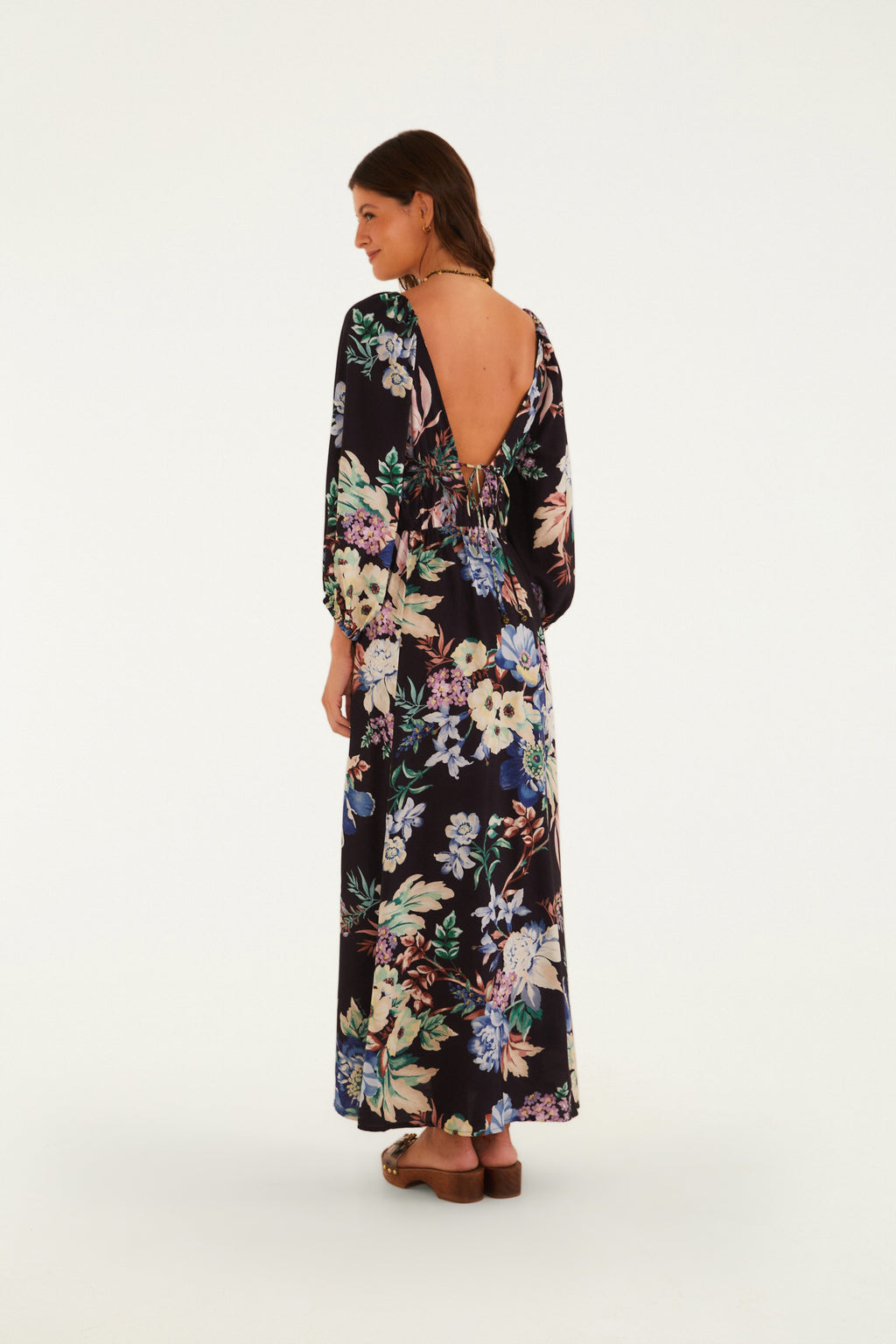 Vestido Largo Manga Estampado Floral Leni