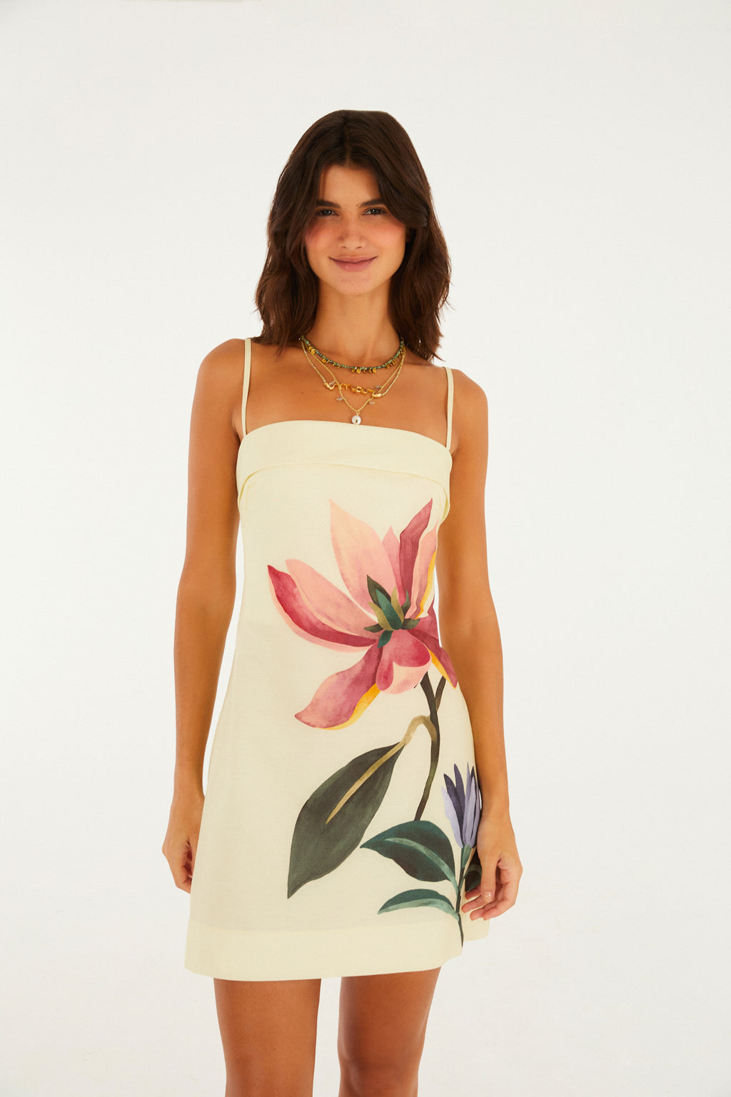 Vestido Corto Tirante Estampado Chita Pintada