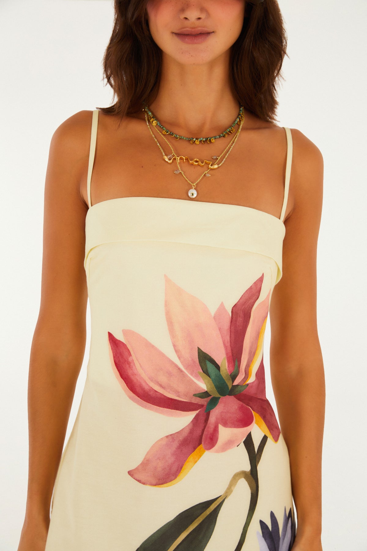 Vestido Corto Tirante Estampado Chita Pintada