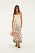 Vestido Largo Tirante Estampado Sonho De Tulipas