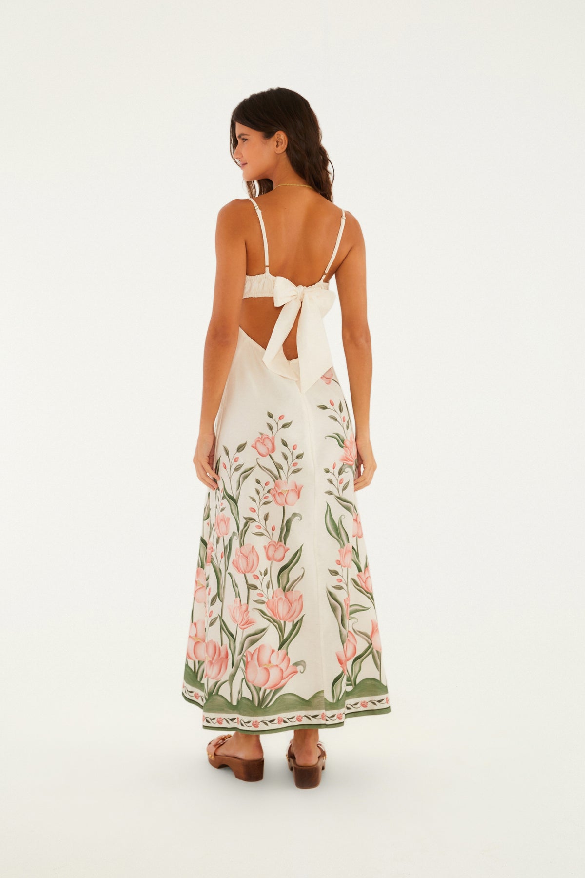 Vestido Largo Tirante Estampado Sonho De Tulipas