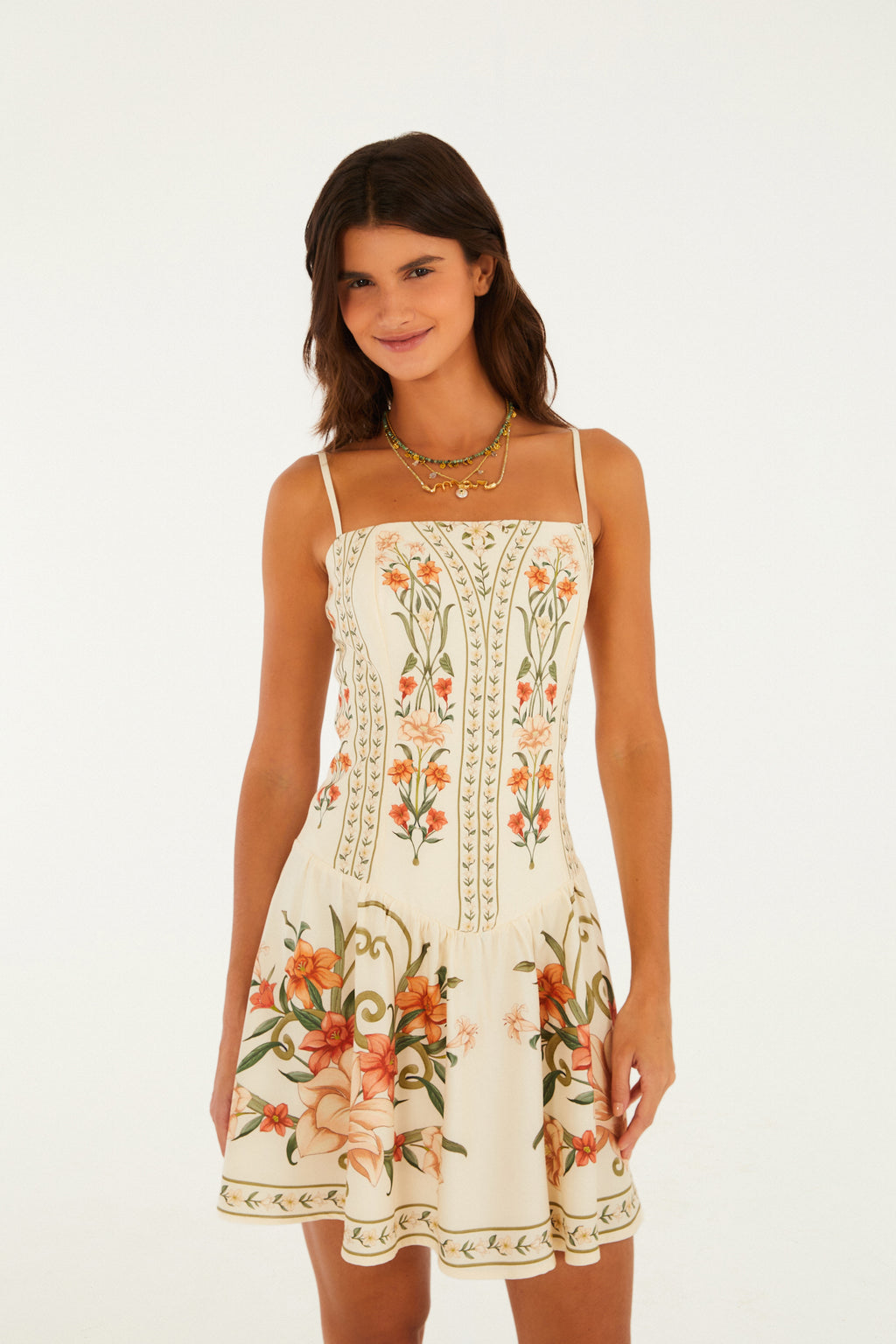 Vestido Corto Tirante Estampado Recanto De Flor