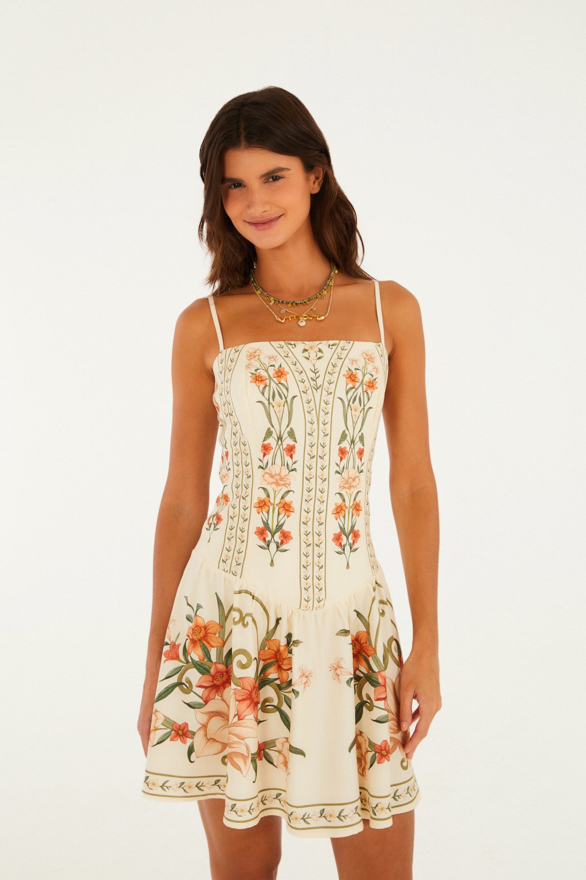 Vestido Corto Tirante Estampado Recanto De Flor