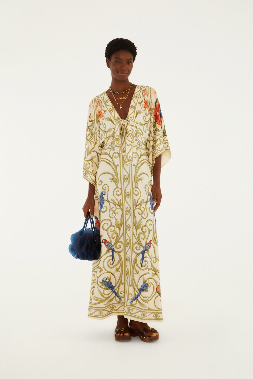 Vestido Largo Manga Estampado Arabesco Tropical