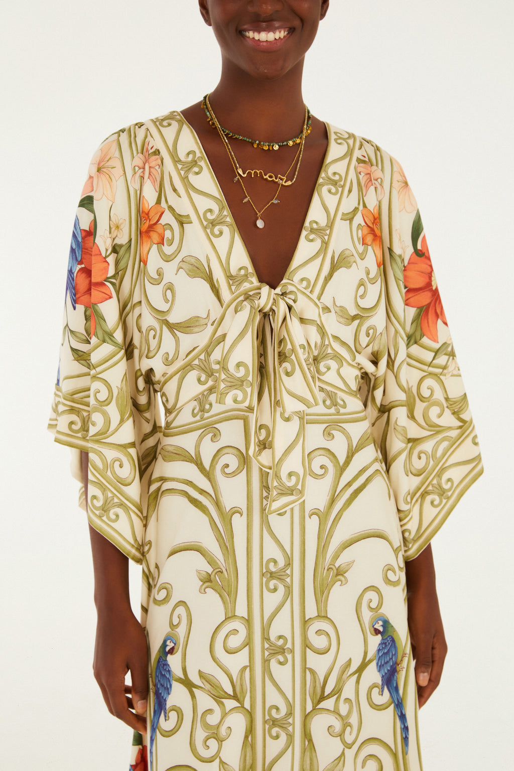 Vestido Largo Manga Estampado Arabesco Tropical