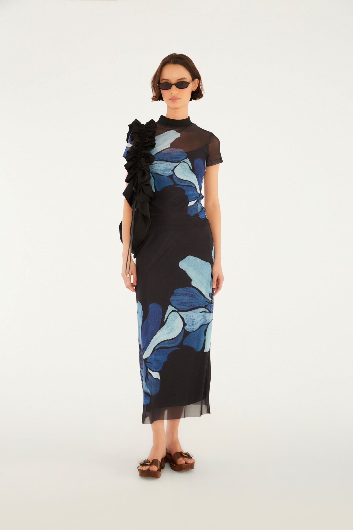 Falda Midi Tul Estampada Jardim De Amora