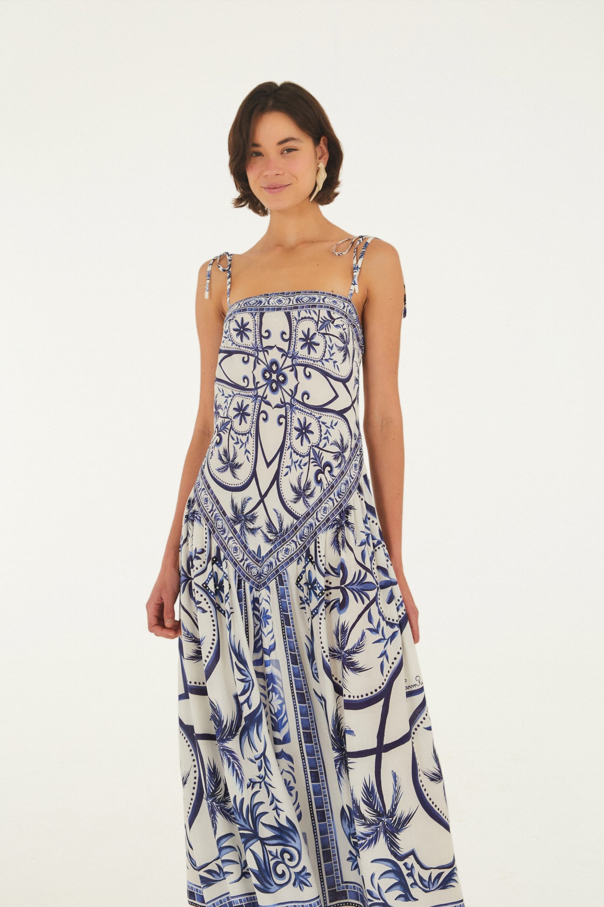 Vestido Largo Tirante Estampado Lenço Maravilha