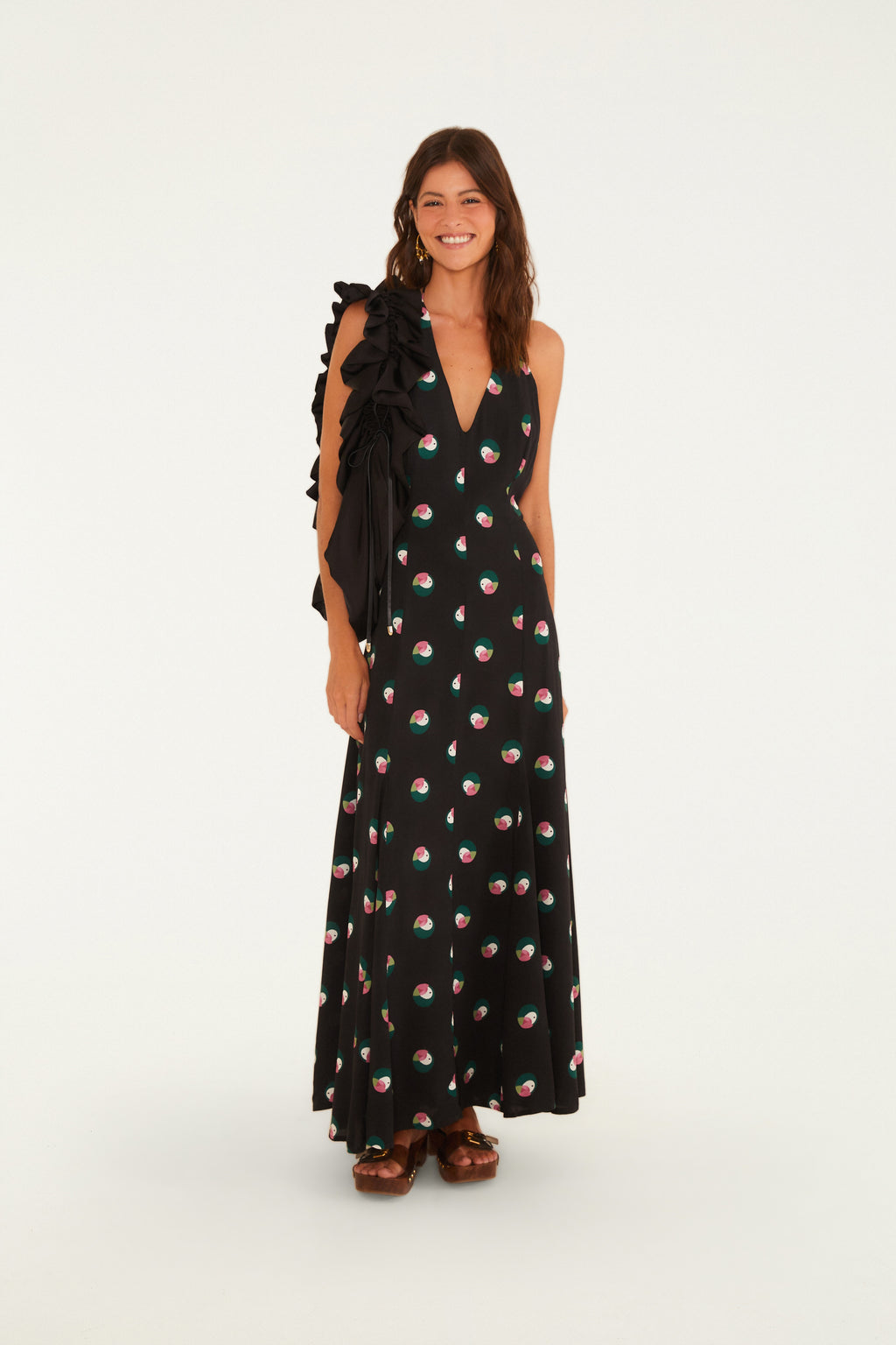 Vestido Nesgas Estampado Poá Ararinha