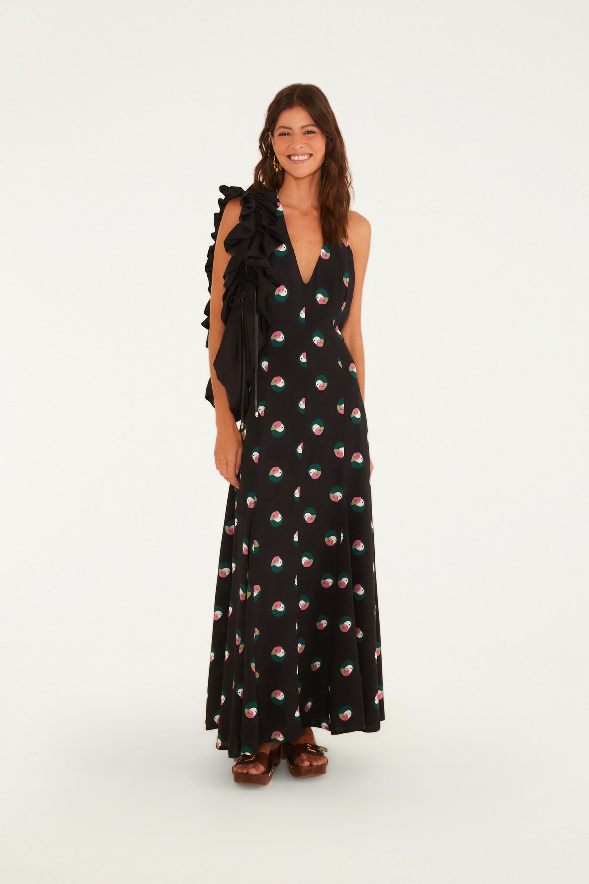 Vestido Nesgas Estampado Poá Ararinha