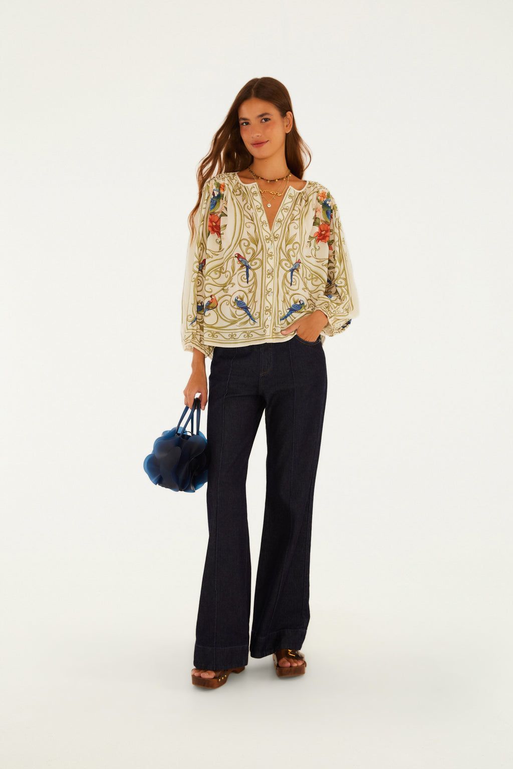 Pantalón Jeans Flare Cintura Trenzada