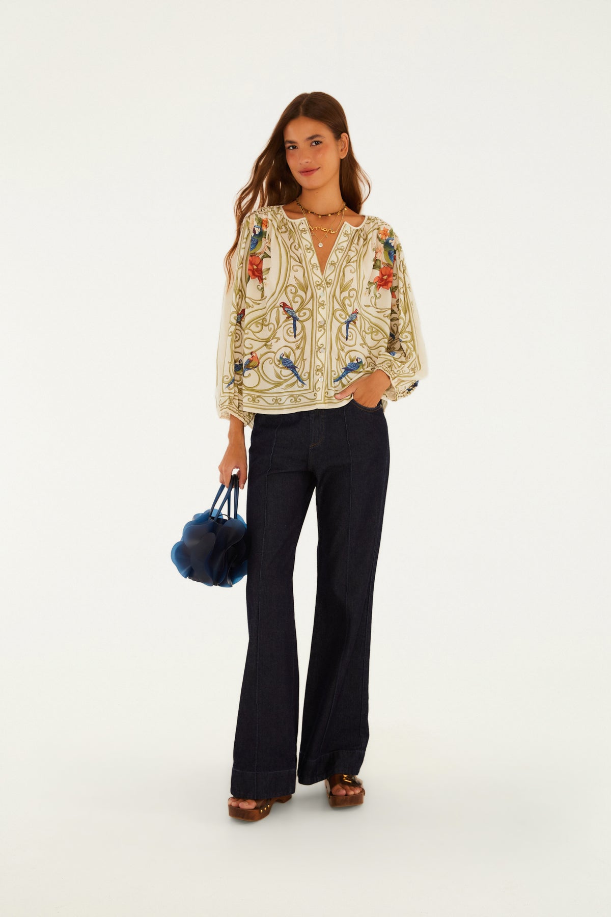 Pantalón Jeans Flare Cintura Trenzada
