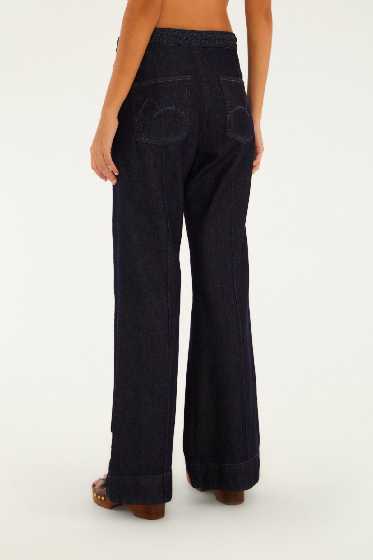 Pantalón Jeans Flare Cintura Trenzada