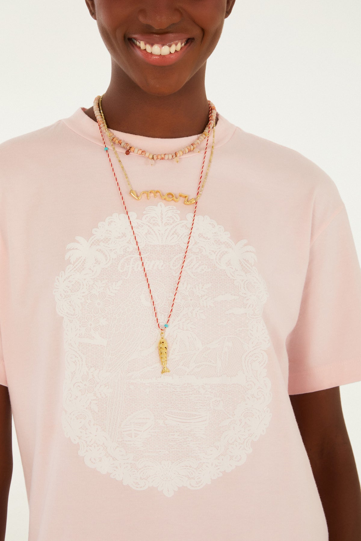 Camiseta Media Rio De Renda Rosa